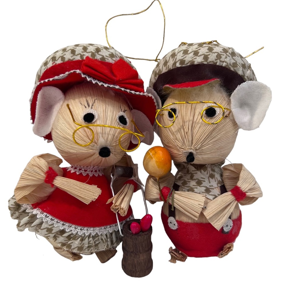 Kurt S. Adler Corn Husk Ornaments Granny and Grandpa Mouse 4"